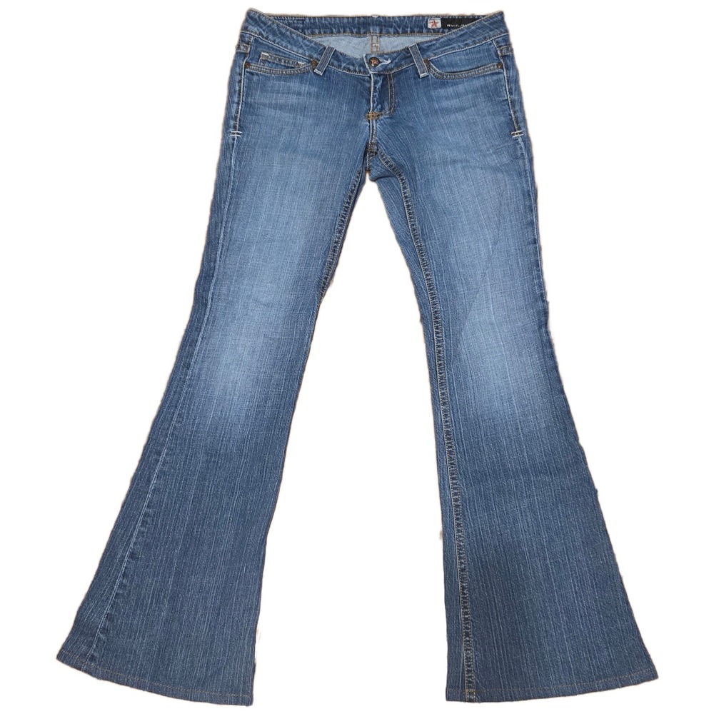 Peoples Liberation Flare Jeans Womens 28 Blue‎ Medium Wash Low Rise Embroidered
